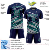Custom Navy Teal Gray-White Grunge Stripe And Grainy Sports Sublimation Soccer Uniform Jersey