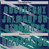 Custom Navy Teal Gray-White Grunge Stripe And Grainy Sports Sublimation Soccer Uniform Jersey