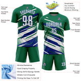Custom Kelly Green White-Royal Grunge Stripe And Grainy Sports Sublimation Soccer Uniform Jersey
