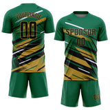 Custom Kelly Green Black Old Gold-White Grunge Stripe And Grainy Sports Sublimation Soccer Uniform Jersey