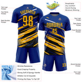 Custom Royal Gold Black-White Grunge Stripe And Grainy Sports Sublimation Soccer Uniform Jersey