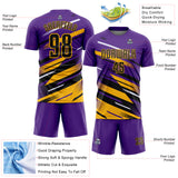 Custom Purple Black Gold-White Grunge Stripe And Grainy Sports Sublimation Soccer Uniform Jersey