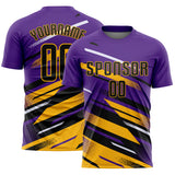 Custom Purple Black Gold-White Grunge Stripe And Grainy Sports Sublimation Soccer Uniform Jersey