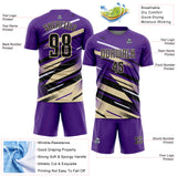 Custom Purple Black Cream-White Grunge Stripe And Grainy Sports Sublimation Soccer Uniform Jersey