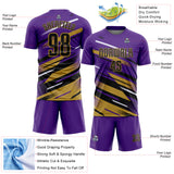 Custom Purple Black Old Gold-White Grunge Stripe And Grainy Sports Sublimation Soccer Uniform Jersey