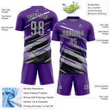 Custom Purple Gray Black-White Grunge Stripe And Grainy Sports Sublimation Soccer Uniform Jersey