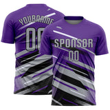 Custom Purple Gray Black-White Grunge Stripe And Grainy Sports Sublimation Soccer Uniform Jersey
