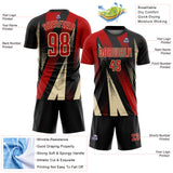 Custom Black Red-Cream Radial Burst Sports Sublimation Soccer Uniform Jersey
