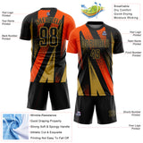 Custom Black Orange-Old Gold Radial Burst Sports Sublimation Soccer Uniform Jersey