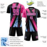 Custom Black Pink-Light Blue Radial Burst Sports Sublimation Soccer Uniform Jersey