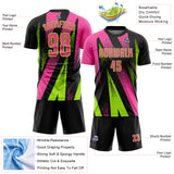 Custom Black Pink-Neon Green Radial Burst Sports Sublimation Soccer Uniform Jersey