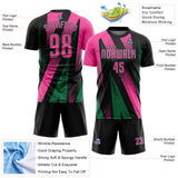 Custom Black Pink-Kelly Green Radial Burst Sports Sublimation Soccer Uniform Jersey