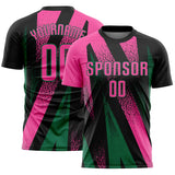 Custom Black Pink-Kelly Green Radial Burst Sports Sublimation Soccer Uniform Jersey