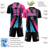 Custom Black Pink-Sky Blue Radial Burst Sports Sublimation Soccer Uniform Jersey