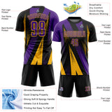 Custom Black Purple-Gold Radial Burst Sports Sublimation Soccer Uniform Jersey