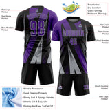 Custom Black Purple-Gray Radial Burst Sports Sublimation Soccer Uniform Jersey