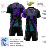 Custom Black Purple-Teal Radial Burst Sports Sublimation Soccer Uniform Jersey