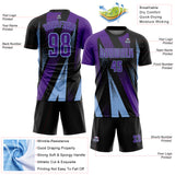 Custom Black Purple-Light Blue Radial Burst Sports Sublimation Soccer Uniform Jersey