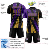 Custom Black Purple-Old Gold Radial Burst Sports Sublimation Soccer Uniform Jersey