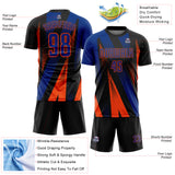 Custom Black Royal-Orange Radial Burst Sports Sublimation Soccer Uniform Jersey