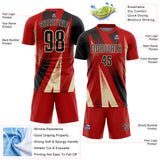 Custom Red Black-Cream Radial Burst Sports Sublimation Soccer Uniform Jersey