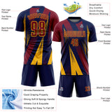 Custom Navy Crimson-Gold Radial Burst Sports Sublimation Soccer Uniform Jersey