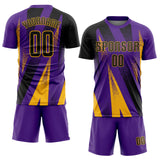 Custom Purple Black-Gold Radial Burst Sports Sublimation Soccer Uniform Jersey