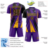 Custom Purple Black-Gold Radial Burst Sports Sublimation Soccer Uniform Jersey