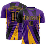Custom Purple Black-Gold Radial Burst Sports Sublimation Soccer Uniform Jersey