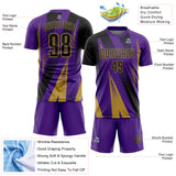 Custom Purple Black-Old Gold Radial Burst Sports Sublimation Soccer Uniform Jersey
