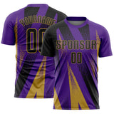 Custom Purple Black-Old Gold Radial Burst Sports Sublimation Soccer Uniform Jersey