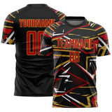 Custom Black Red Old Gold-White Abstract Geometric Stripes Sports Sublimation Soccer Uniform Jersey
