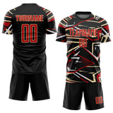 Custom Black Red Cream-White Abstract Geometric Stripes Sports Sublimation Soccer Uniform Jersey