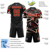 Custom Black Red Cream-White Abstract Geometric Stripes Sports Sublimation Soccer Uniform Jersey