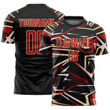 Custom Black Red Cream-White Abstract Geometric Stripes Sports Sublimation Soccer Uniform Jersey