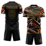 Custom Black Orange Old Gold-White Abstract Geometric Stripes Sports Sublimation Soccer Uniform Jersey