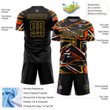 Custom Black Orange Old Gold-White Abstract Geometric Stripes Sports Sublimation Soccer Uniform Jersey