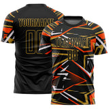Custom Black Orange Old Gold-White Abstract Geometric Stripes Sports Sublimation Soccer Uniform Jersey