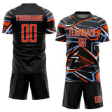 Custom Black Orange Powder Blue-White Abstract Geometric Stripes Sports Sublimation Soccer Uniform Jersey