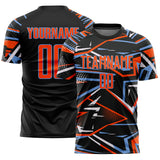 Custom Black Orange Powder Blue-White Abstract Geometric Stripes Sports Sublimation Soccer Uniform Jersey
