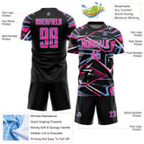 Custom Black Pink Light Blue-White Abstract Geometric Stripes Sports Sublimation Soccer Uniform Jersey