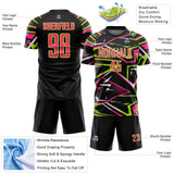 Custom Black Pink Neon Green-White Abstract Geometric Stripes Sports Sublimation Soccer Uniform Jersey