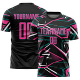 Custom Black Pink Teal-White Abstract Geometric Stripes Sports Sublimation Soccer Uniform Jersey