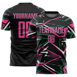 Custom Black Pink Kelly Green-White Abstract Geometric Stripes Sports Sublimation Soccer Uniform Jersey