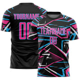 Custom Black Pink Sky Blue-White Abstract Geometric Stripes Sports Sublimation Soccer Uniform Jersey