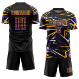 Custom Black Purple Gold-White Abstract Geometric Stripes Sports Sublimation Soccer Uniform Jersey