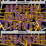 Custom Black Purple Gold-White Abstract Geometric Stripes Sports Sublimation Soccer Uniform Jersey