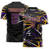Custom Black Purple Gold-White Abstract Geometric Stripes Sports Sublimation Soccer Uniform Jersey