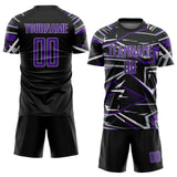 Custom Black Purple Gray-White Abstract Geometric Stripes Sports Sublimation Soccer Uniform Jersey