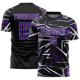 Custom Black Purple Gray-White Abstract Geometric Stripes Sports Sublimation Soccer Uniform Jersey